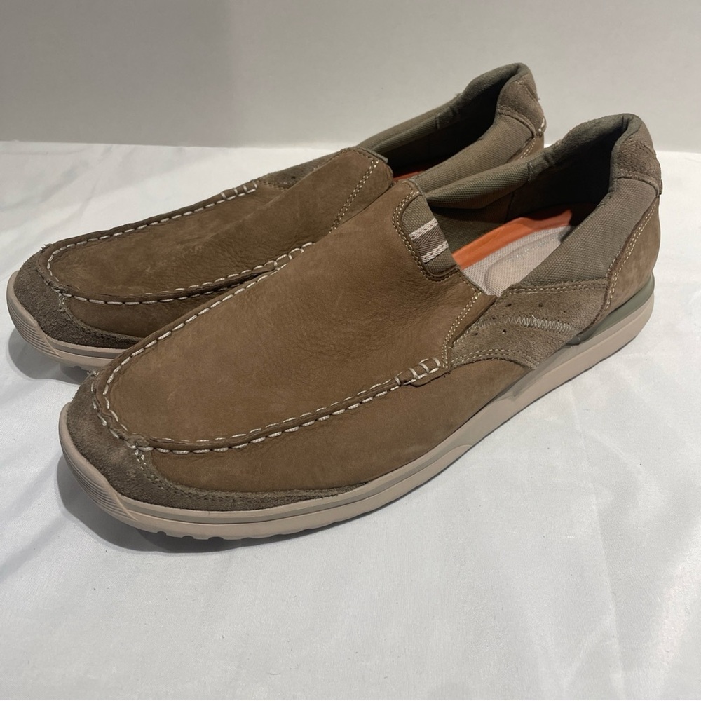 Rockport Mens BX2044 Brown Leather Memory Foam Slip On Loafers Shoes Size 14 M